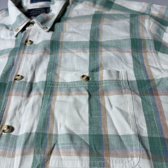 Bogari Studio Mens M Linen Windowpane Plaid Short Sleeve Button Down Shirt - Picture 6 of 14